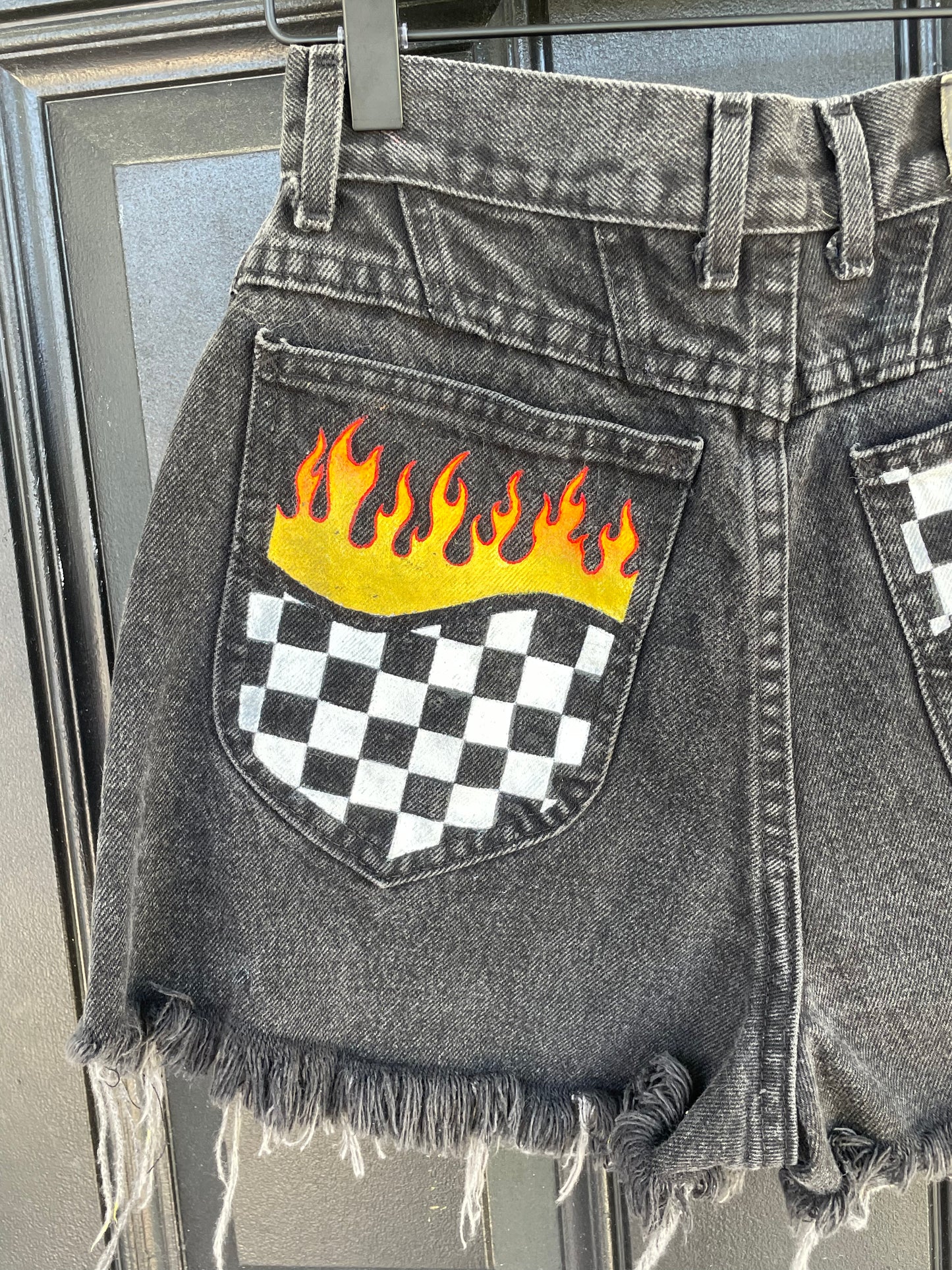 Size Small | Hot Rod | Distressed Black Painted Vintage Highwaisted LEE Jean Shorts