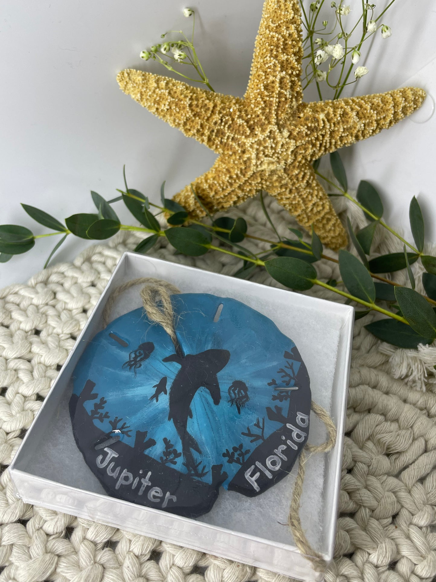 Blue Shark Eclipse | Jupiter Florida | Painted Sand Dollar Ornament