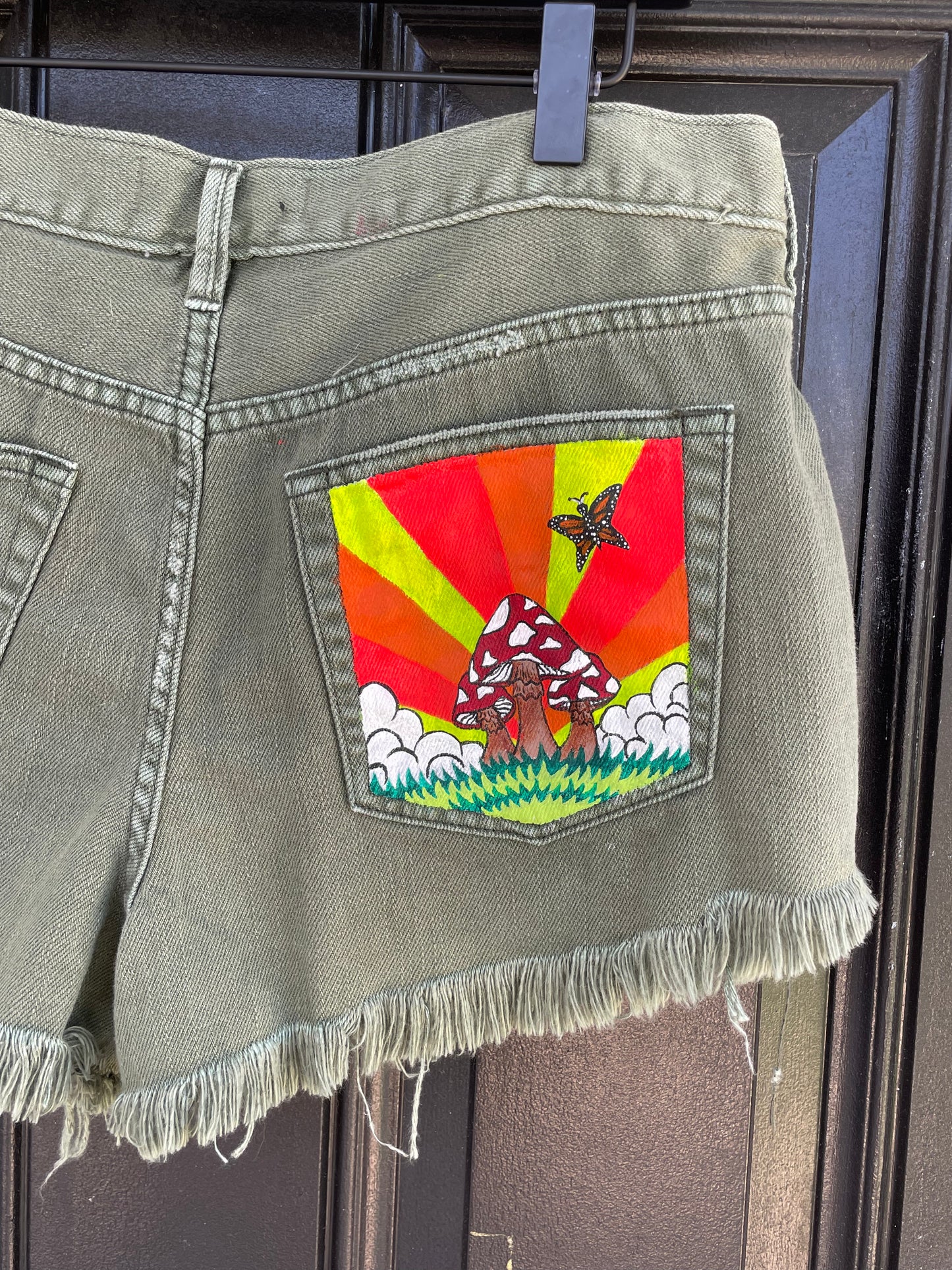 Size 28 (4) | Metamorphism | Painted We The Free People Green Denim Shorts