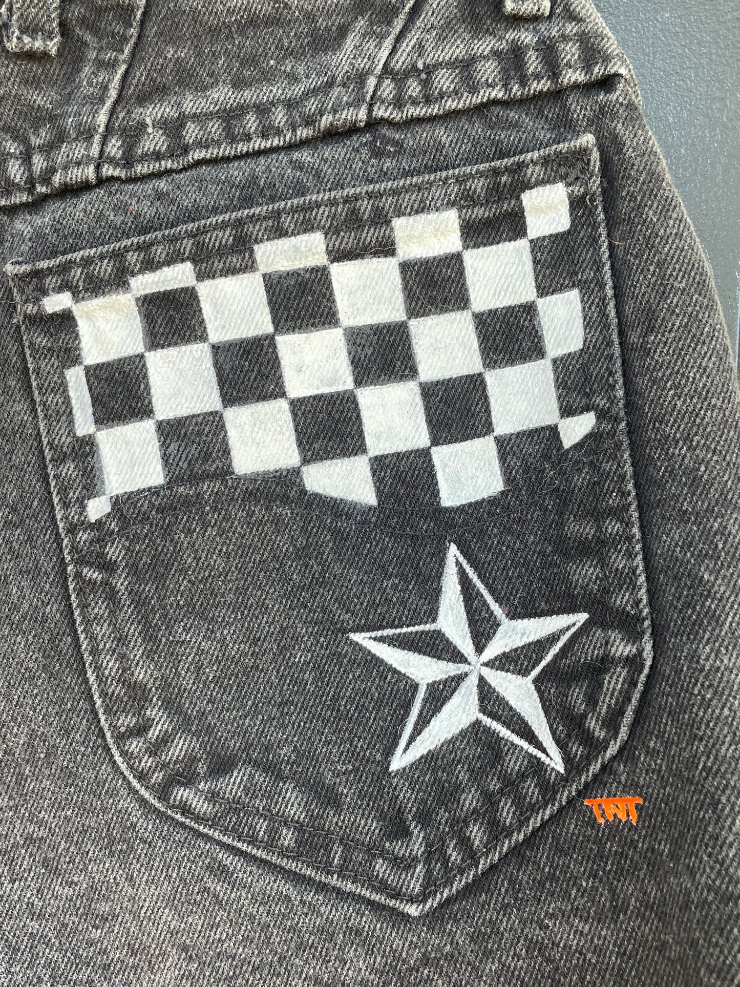 Size Small | Hot Rod | Distressed Black Painted Vintage Highwaisted LEE Jean Shorts
