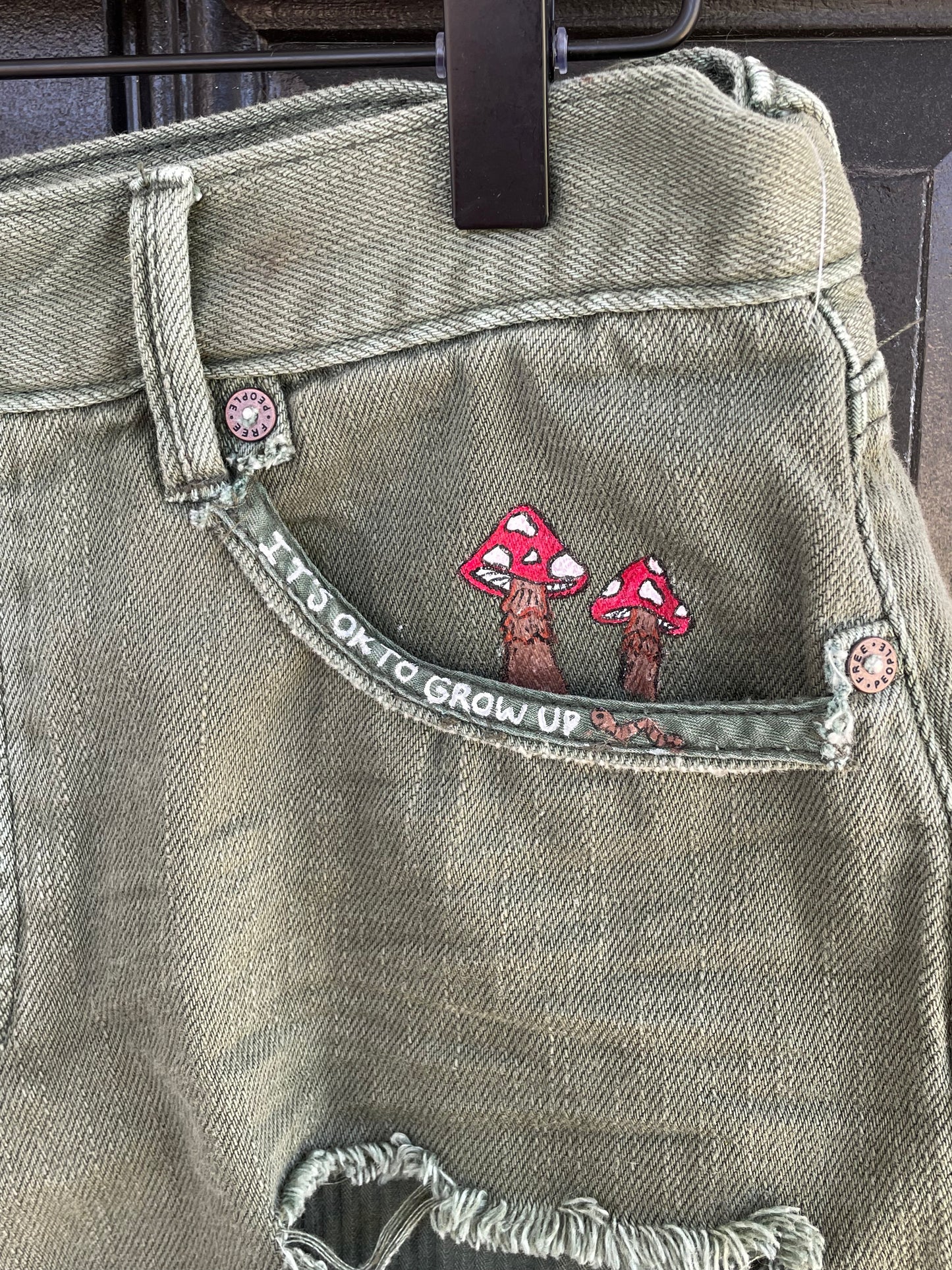 Size 28 (4) | Metamorphism | Painted We The Free People Green Denim Shorts
