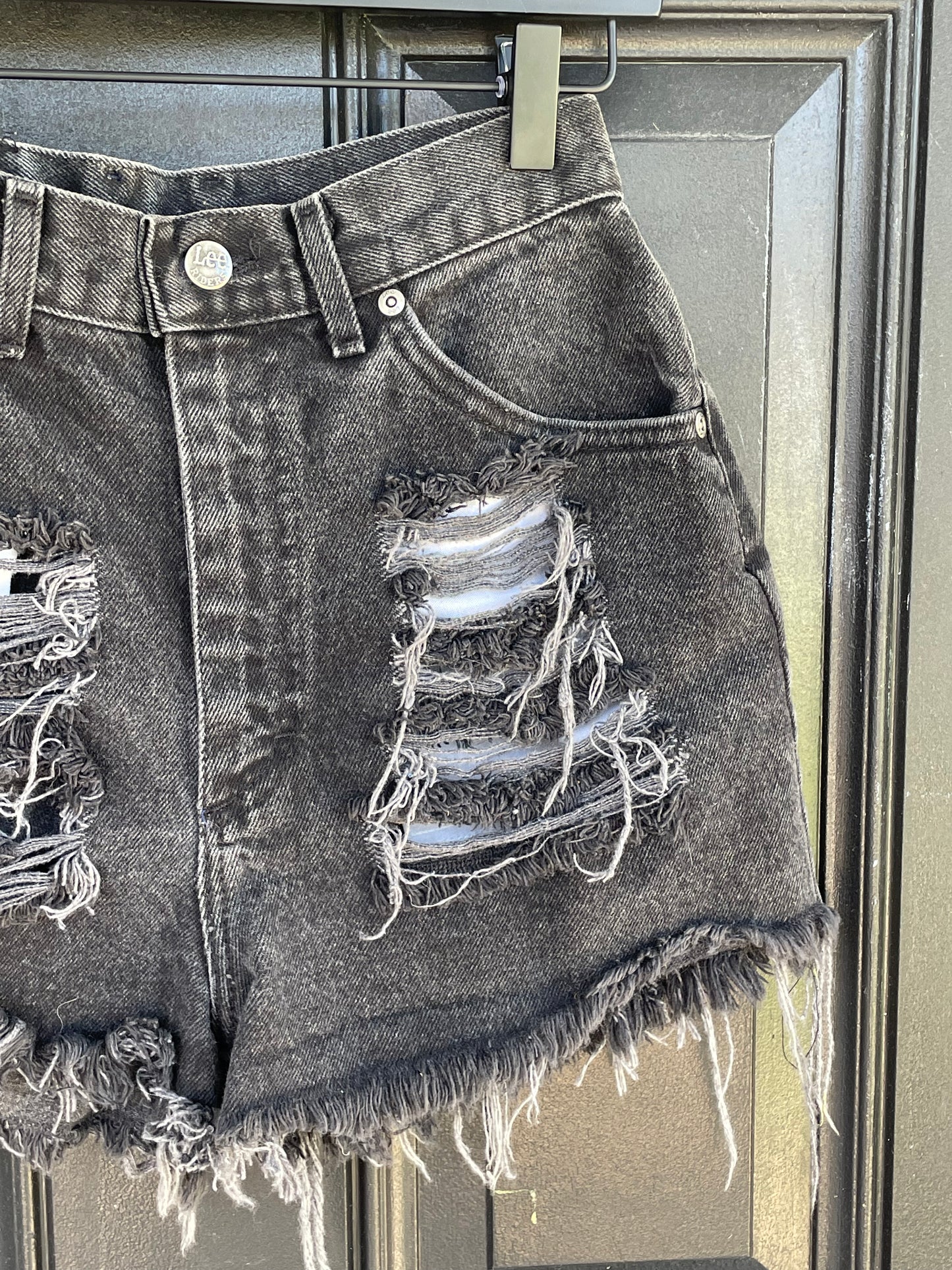 Size Small | Hot Rod | Distressed Black Painted Vintage Highwaisted LEE Jean Shorts