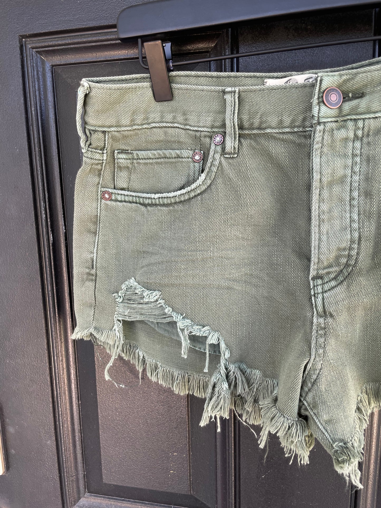 Size 28 (4) | Metamorphism | Painted We The Free People Green Denim Shorts