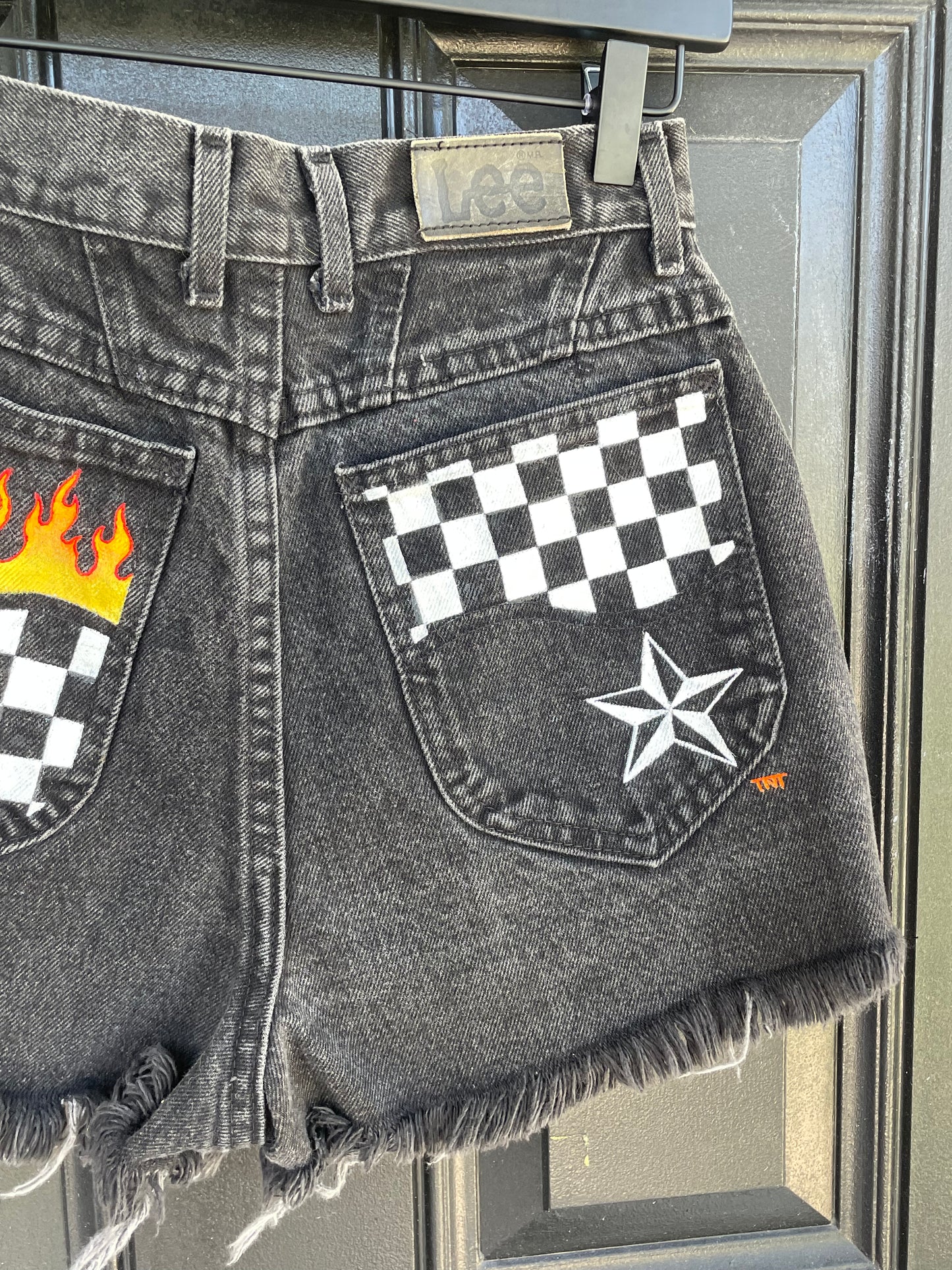 Size Small | Hot Rod | Distressed Black Painted Vintage Highwaisted LEE Jean Shorts