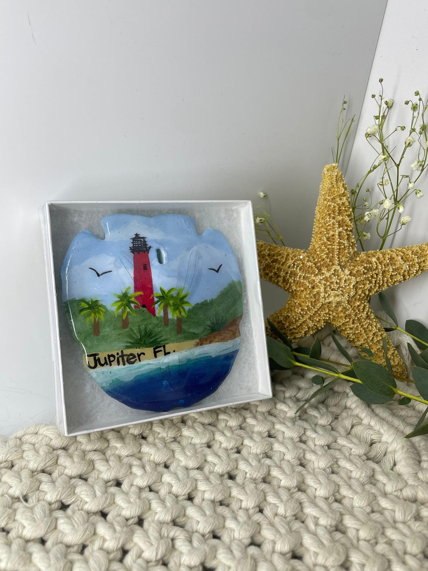 Jupiter Florida Lighthouse Painted Sand Dollar Ornament