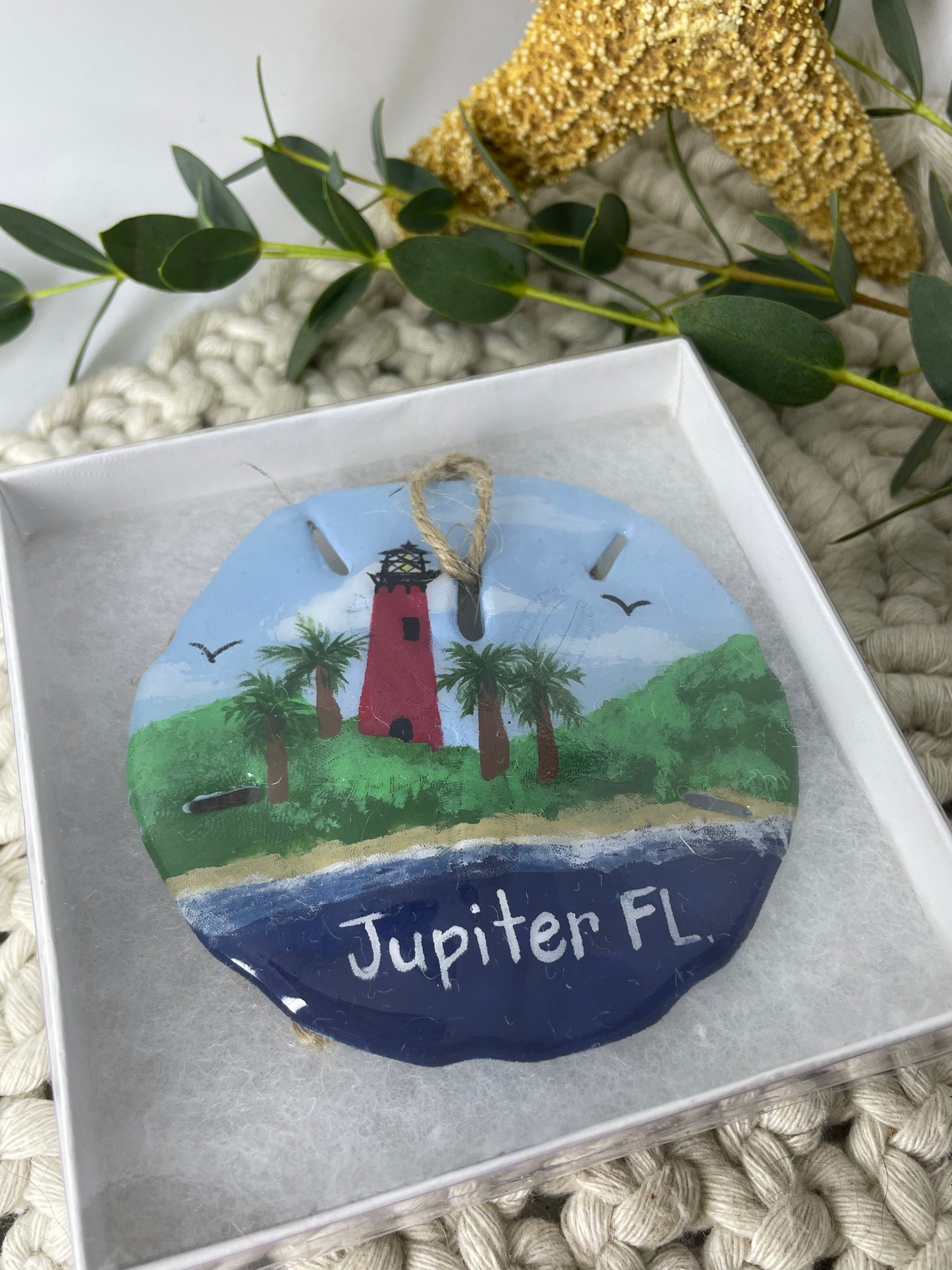 Jupiter Florida Lighthouse Painted Sand Dollar Ornament