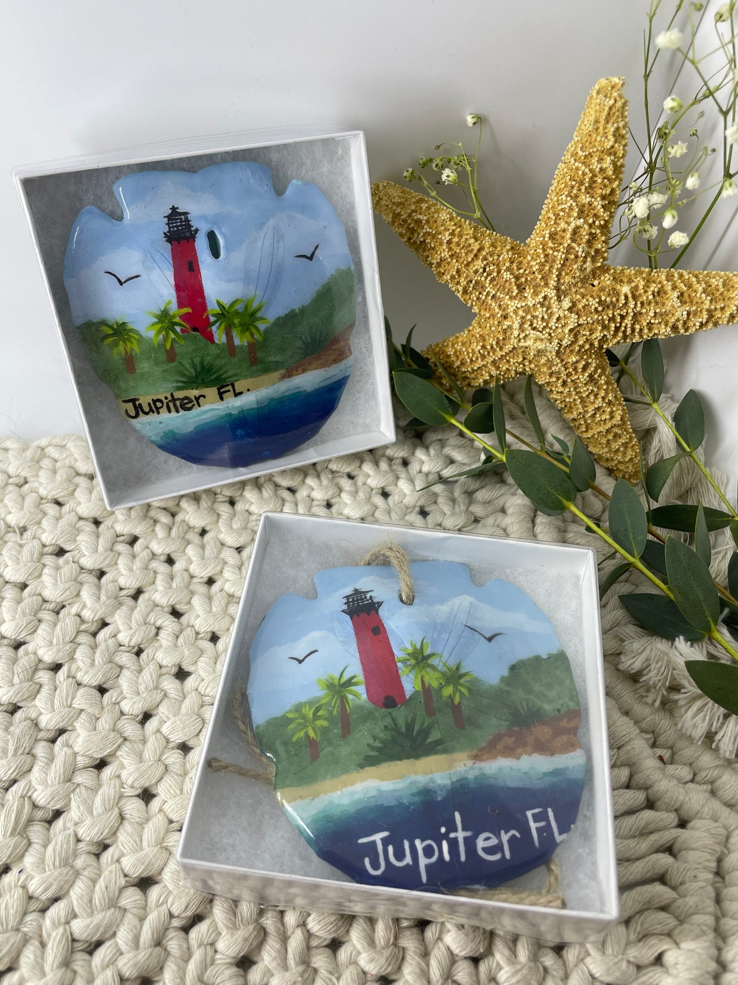 Jupiter Florida Lighthouse Painted Sand Dollar Ornament