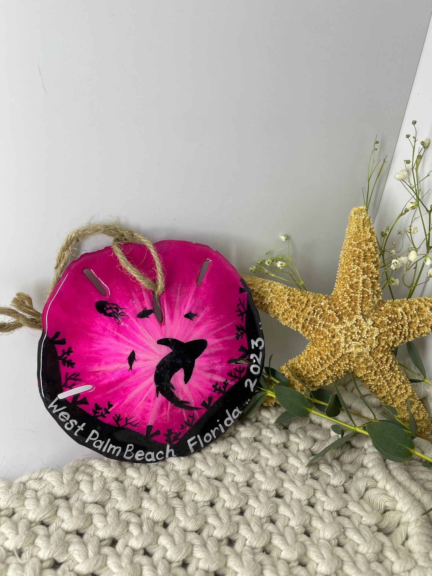 Pink Shark Eclipse | West Palm Beach 2023 | Painted Sand Dollar Ornament
