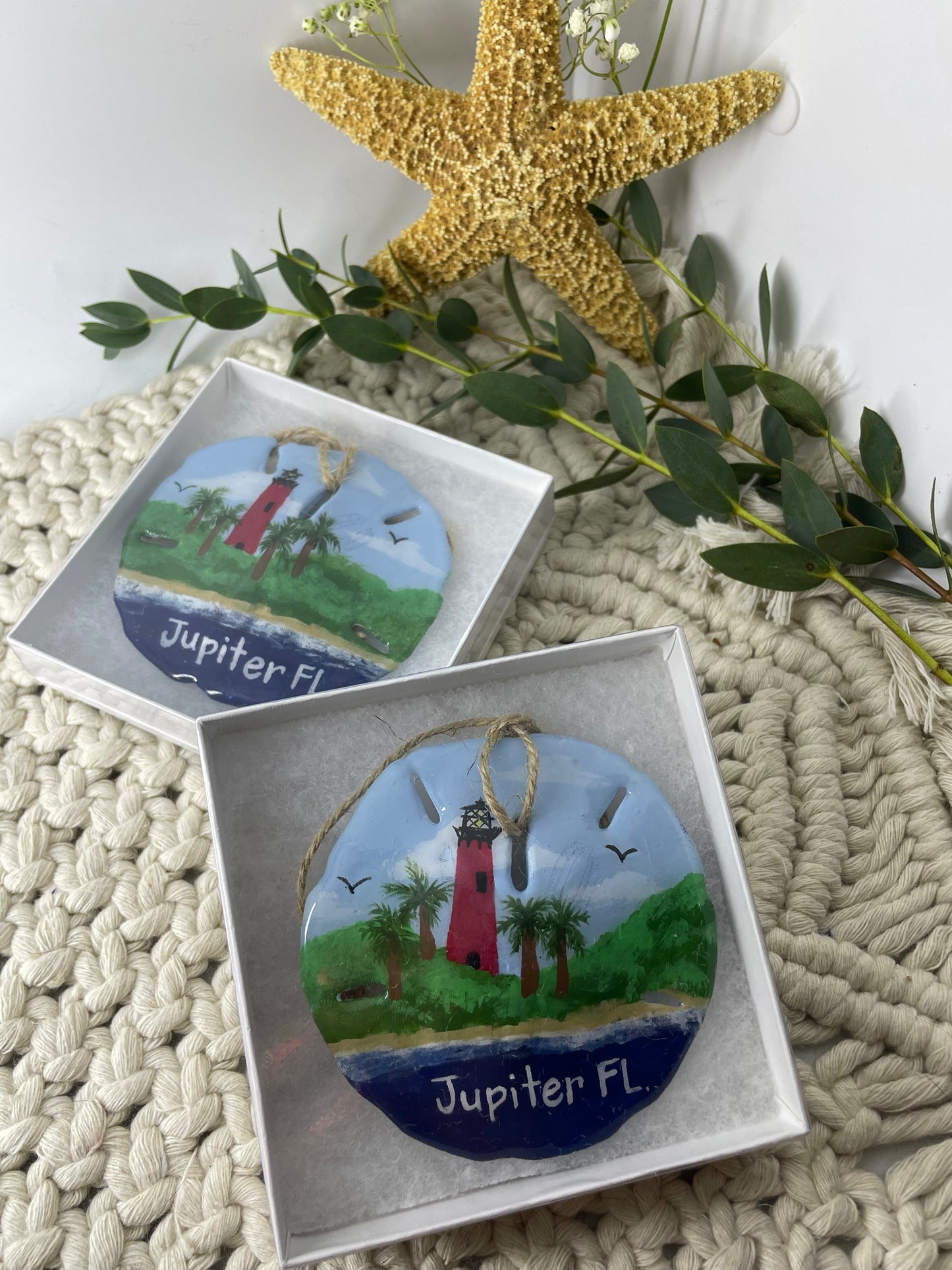 Jupiter Florida Lighthouse Painted Sand Dollar Ornament