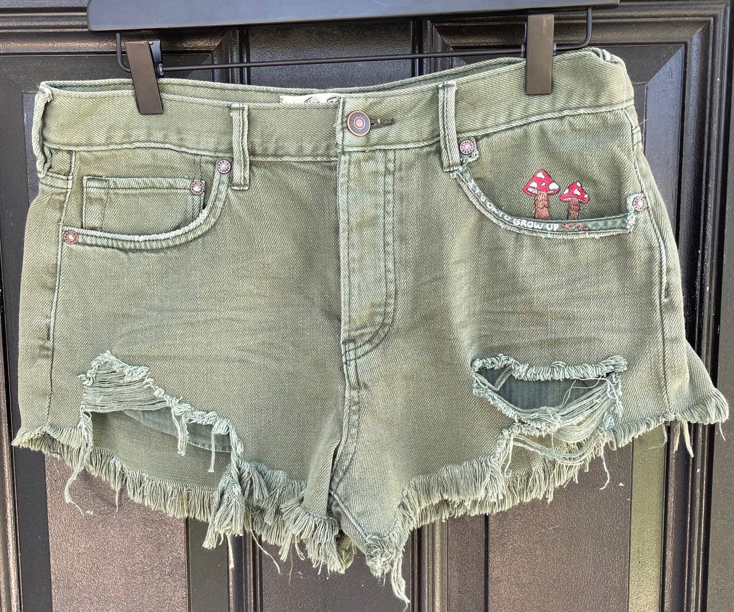 Size 28 (4) | Metamorphism | Painted We The Free People Green Denim Shorts