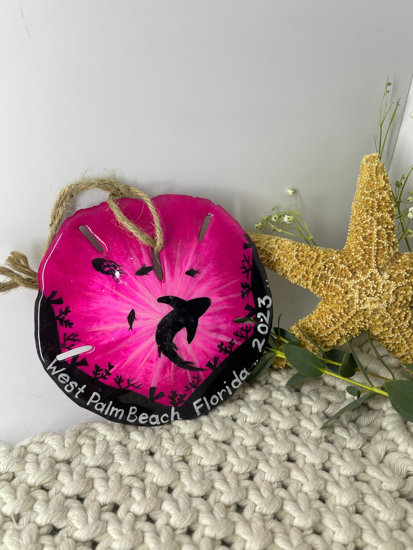 Pink Shark Eclipse | West Palm Beach 2023 | Painted Sand Dollar Ornament