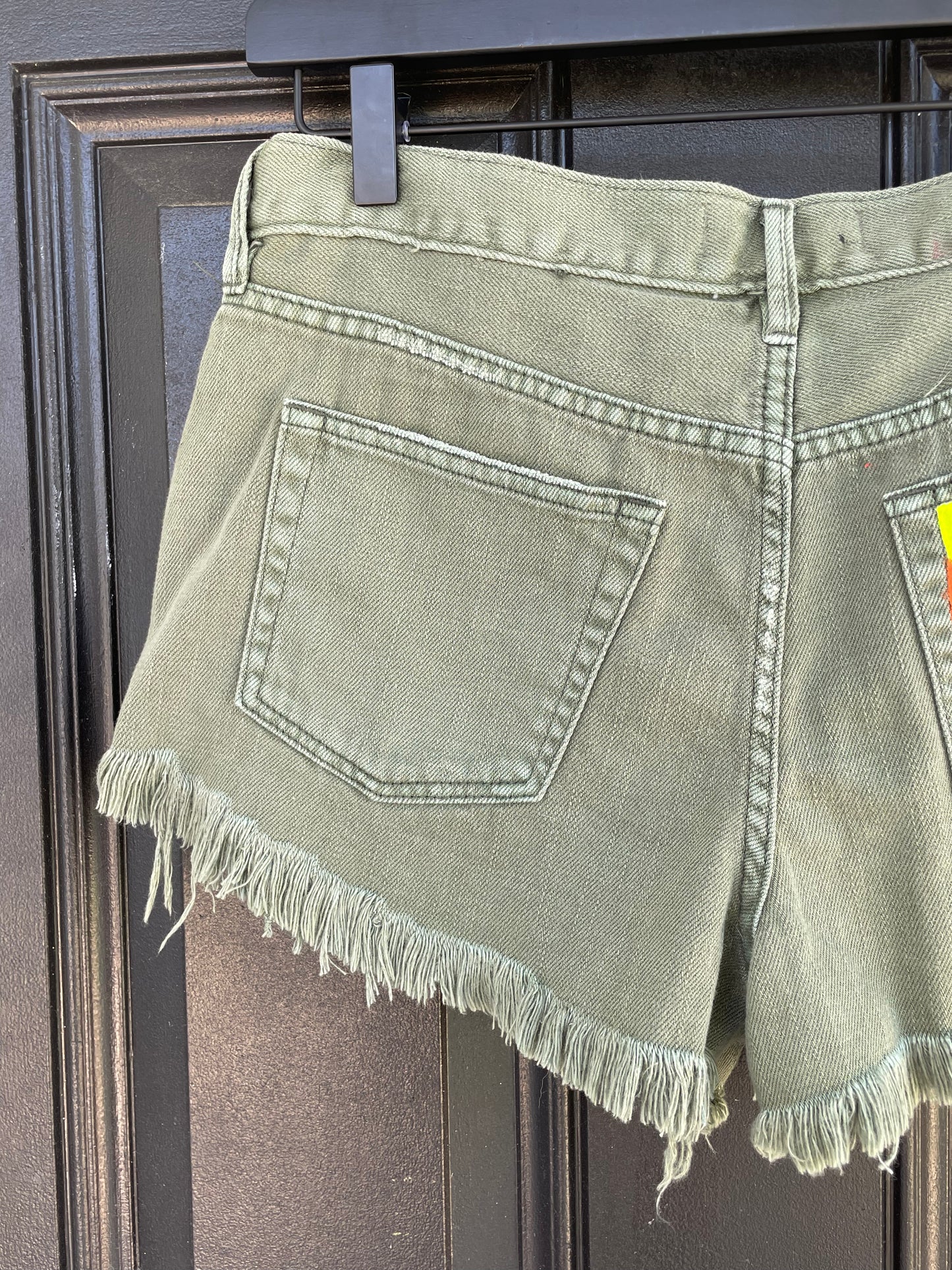 Size 28 (4) | Metamorphism | Painted We The Free People Green Denim Shorts