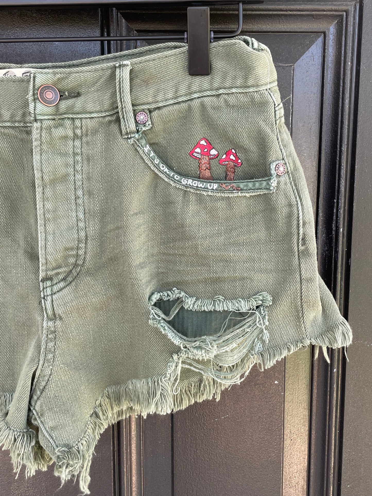 Size 28 (4) | Metamorphism | Painted We The Free People Green Denim Shorts