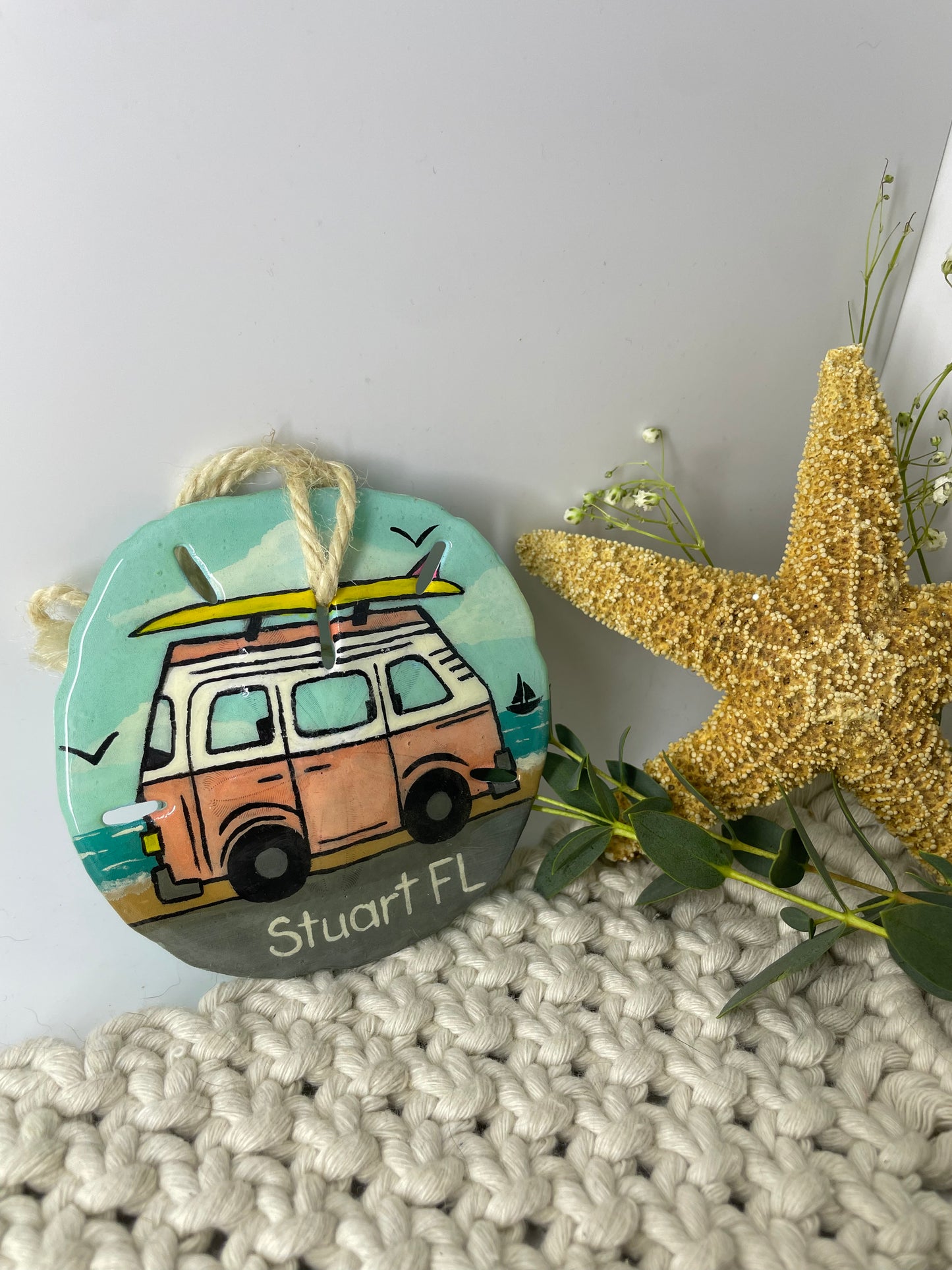 Orange VW Bus | Stuart Florida | Painted Sand dollar Ornament