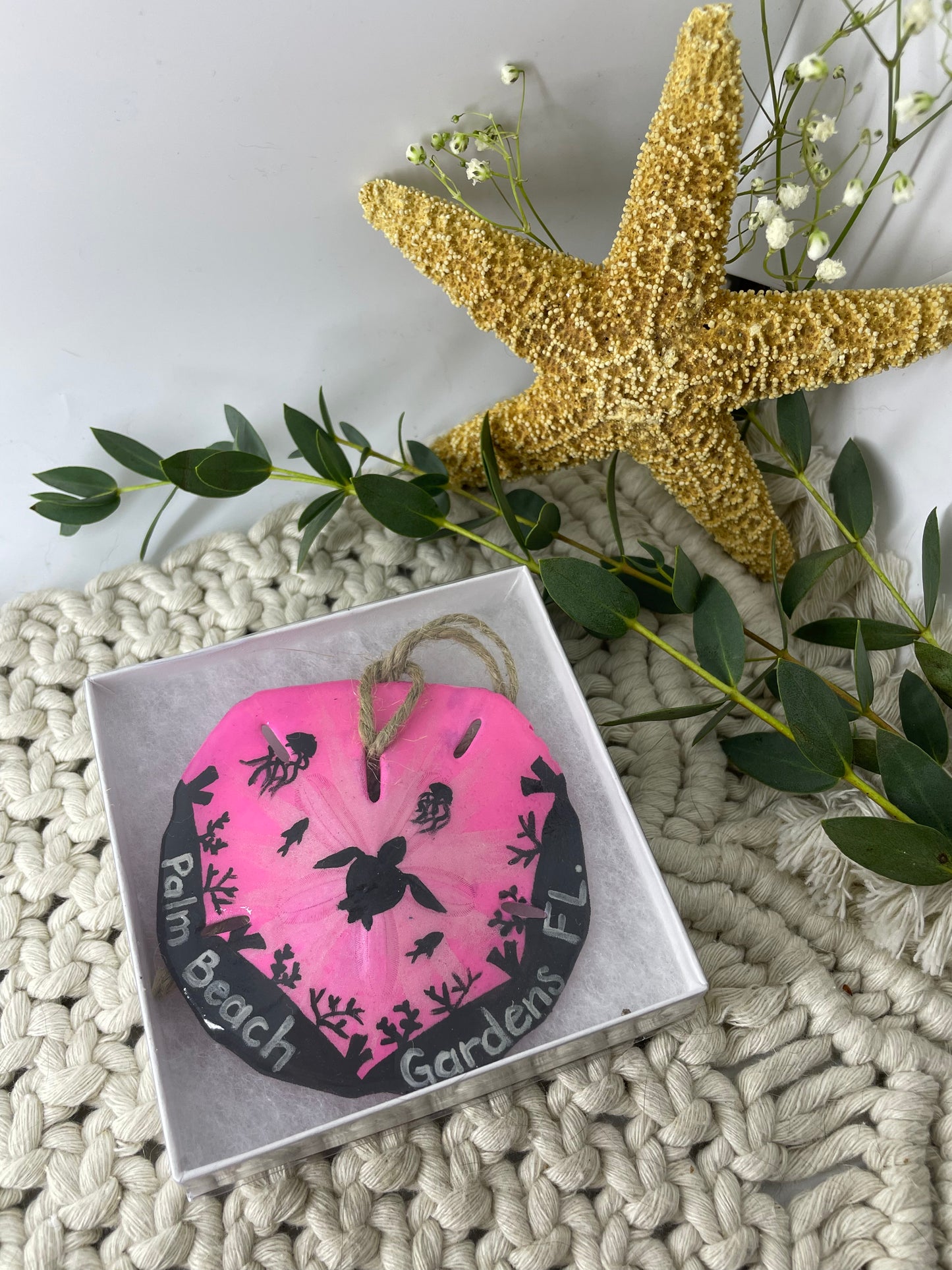 Pink Turtle Eclipse | Palm Beach Gardens Florida | Painted Sand dollar Ornament