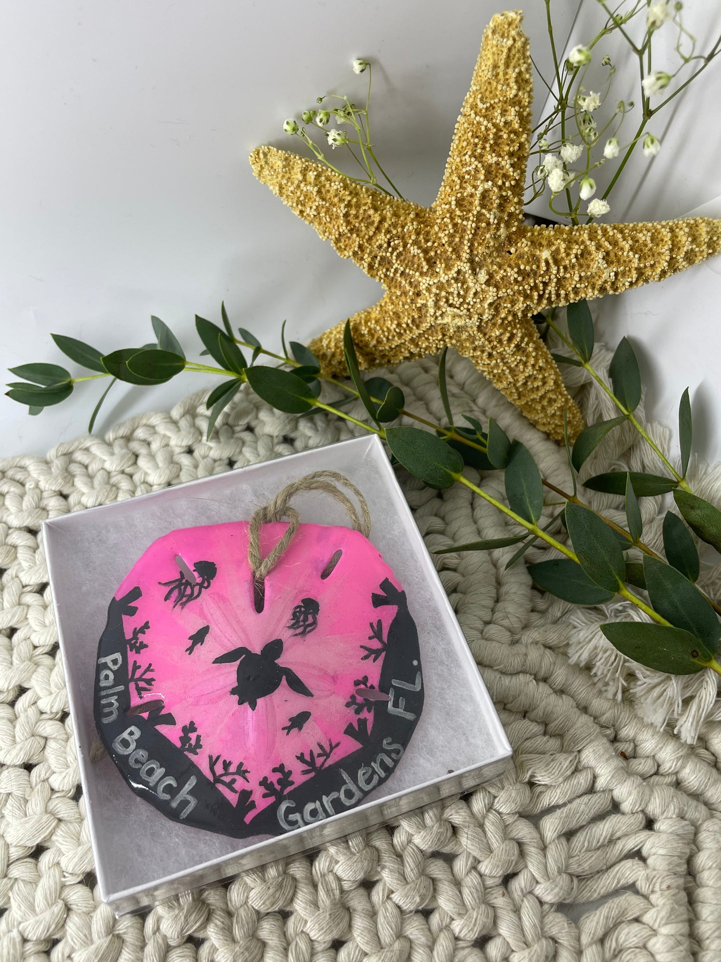Pink Turtle Eclipse | Palm Beach Gardens Florida | Painted Sand dollar Ornament