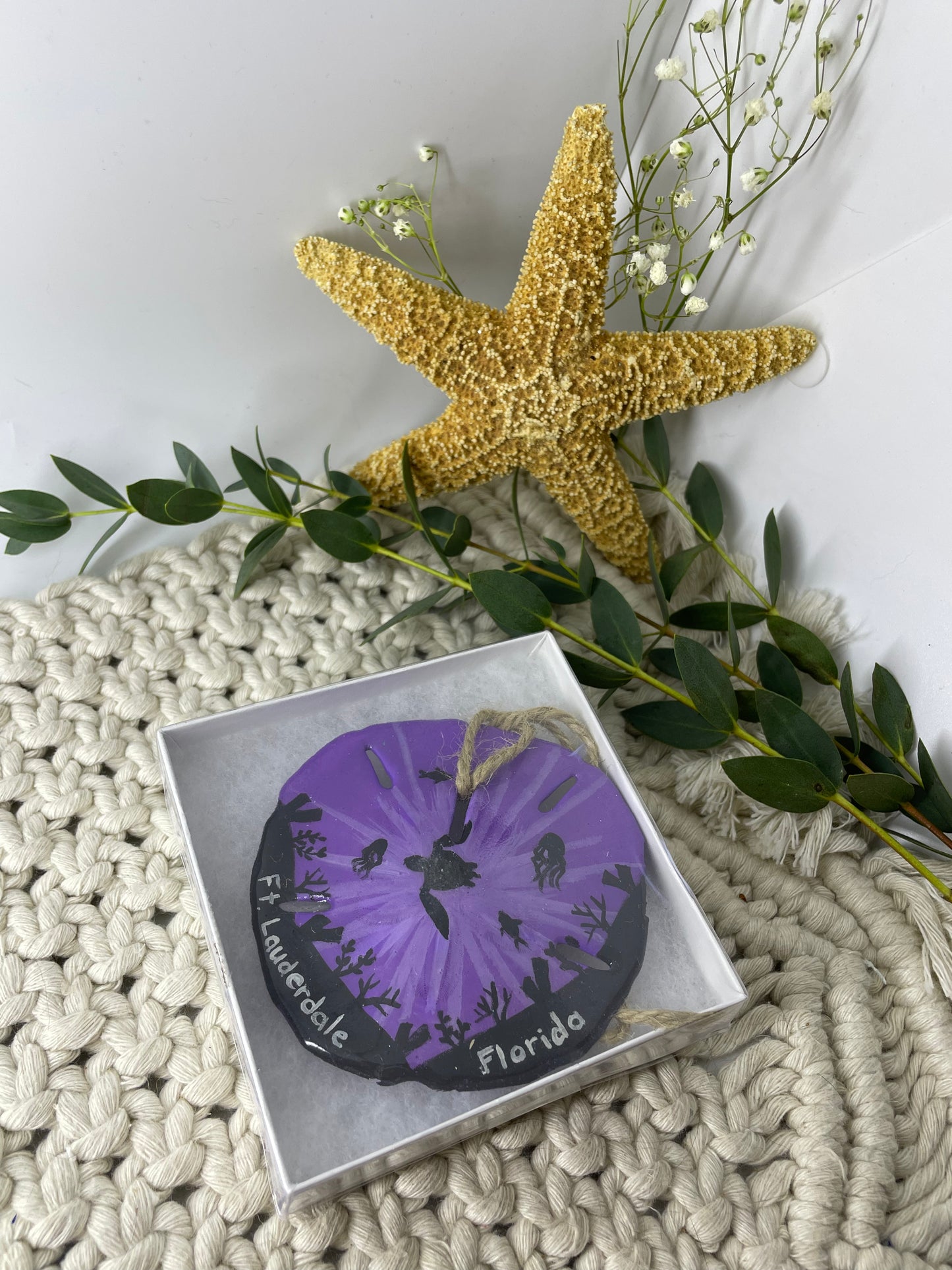 Purple Turtle Eclipse | Ft. Lauderdale Florida | Painted Sand dollar Ornament