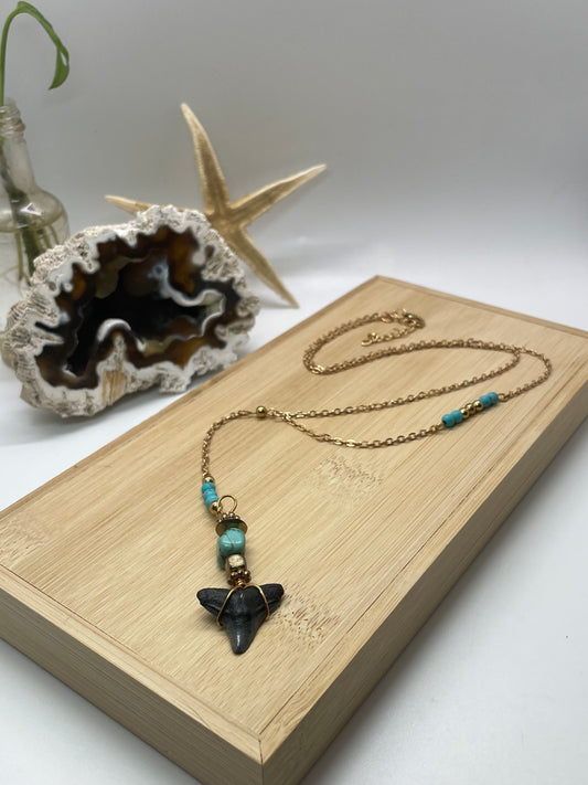 Egypt | Drop Chain Silky Shark | Turquoise & Gold Plated Chain