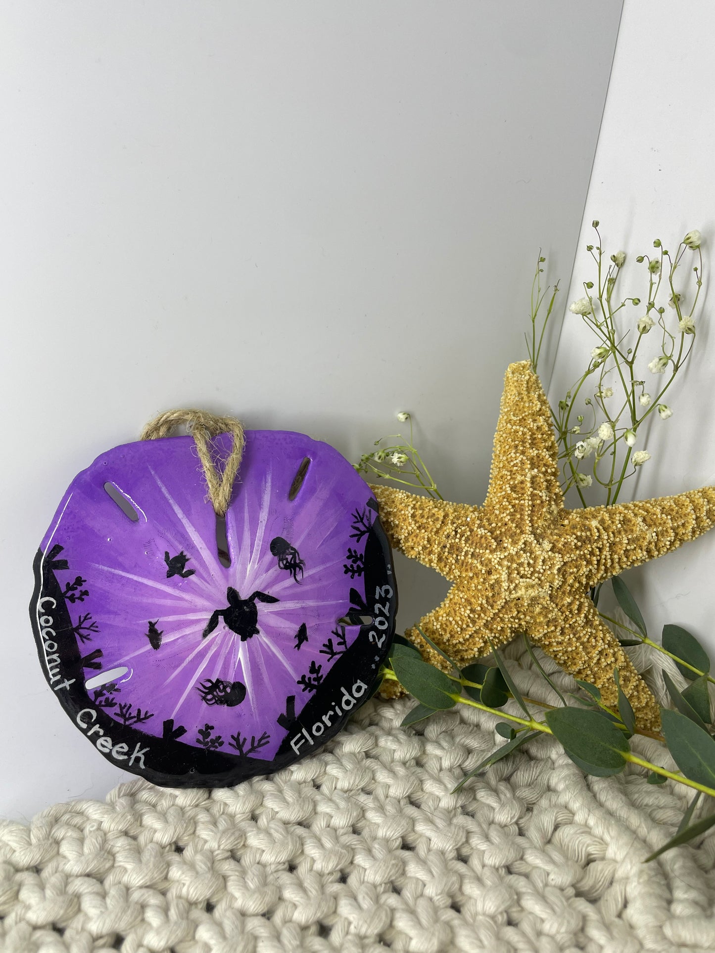 Purple Turtle Eclipse | Coconut Creek FL 2023 | Painted Sand dollar Ornament