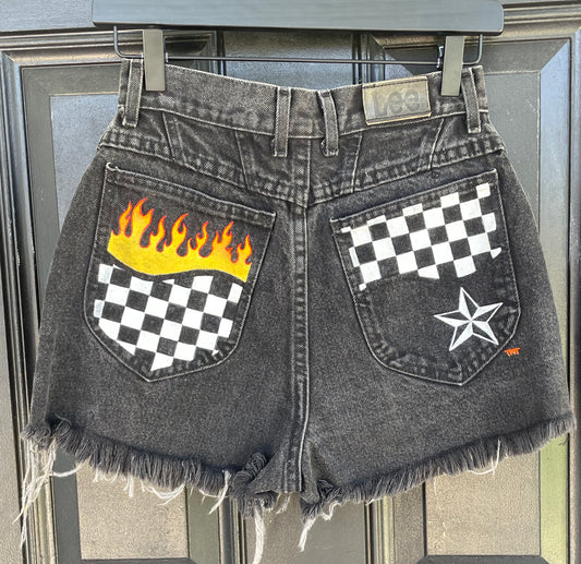 Size Small | Hot Rod | Distressed Black Painted Vintage Highwaisted LEE Jean Shorts