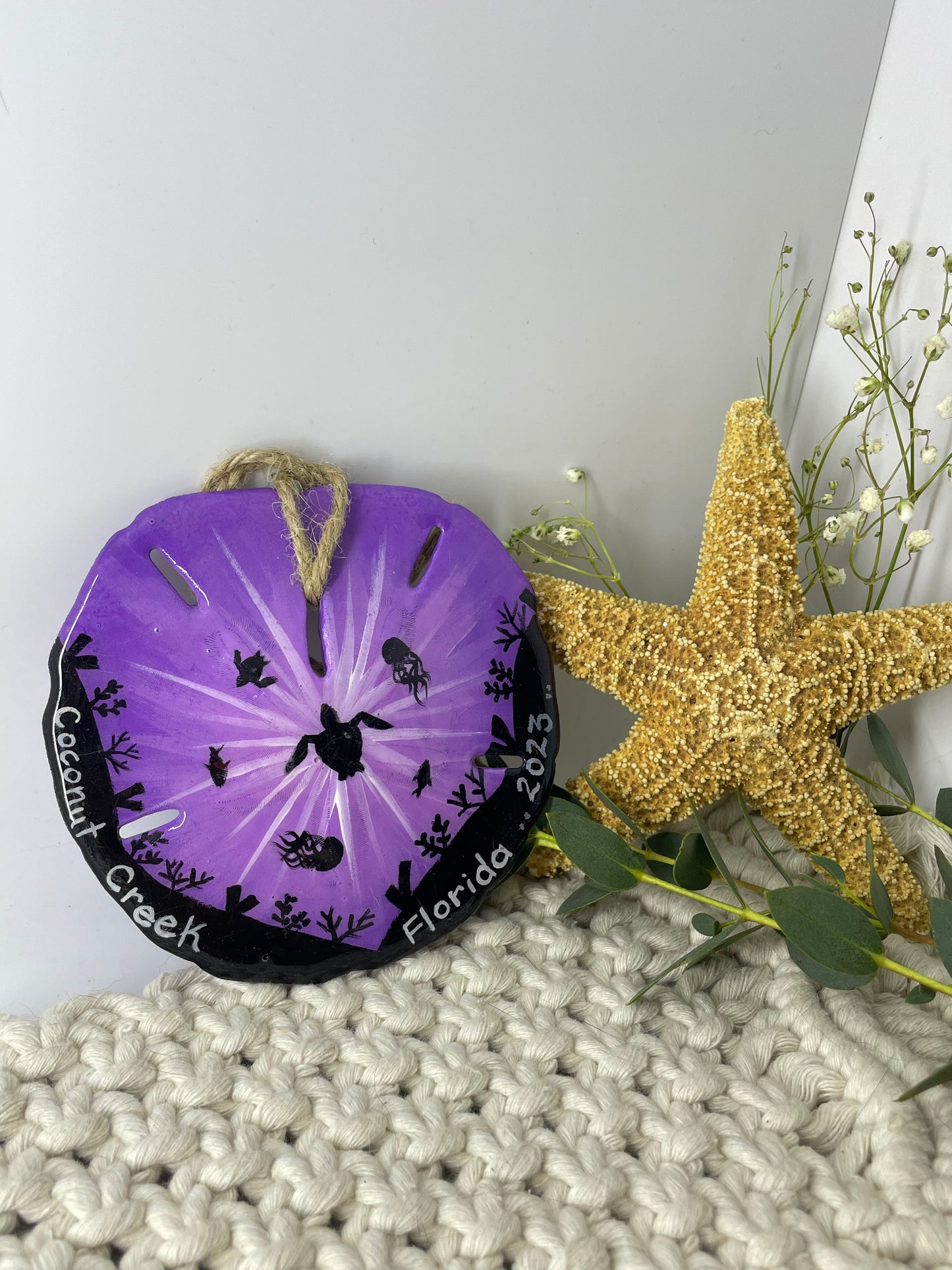 Purple Turtle Eclipse | Coconut Creek FL 2023 | Painted Sand dollar Ornament