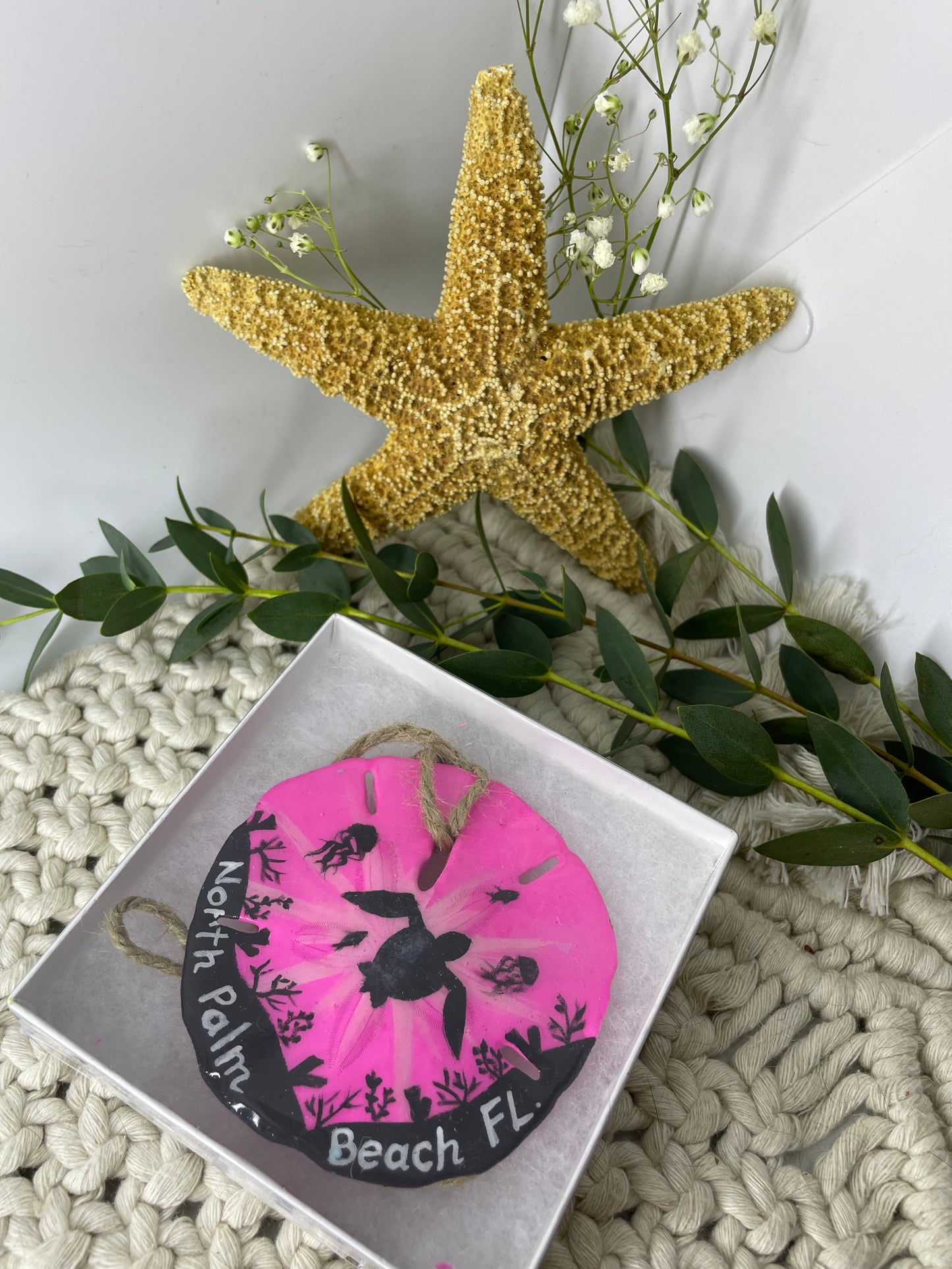 Pink Turtle Eclipse | North Palm Beach Florida | Painted Sand dollar Ornament