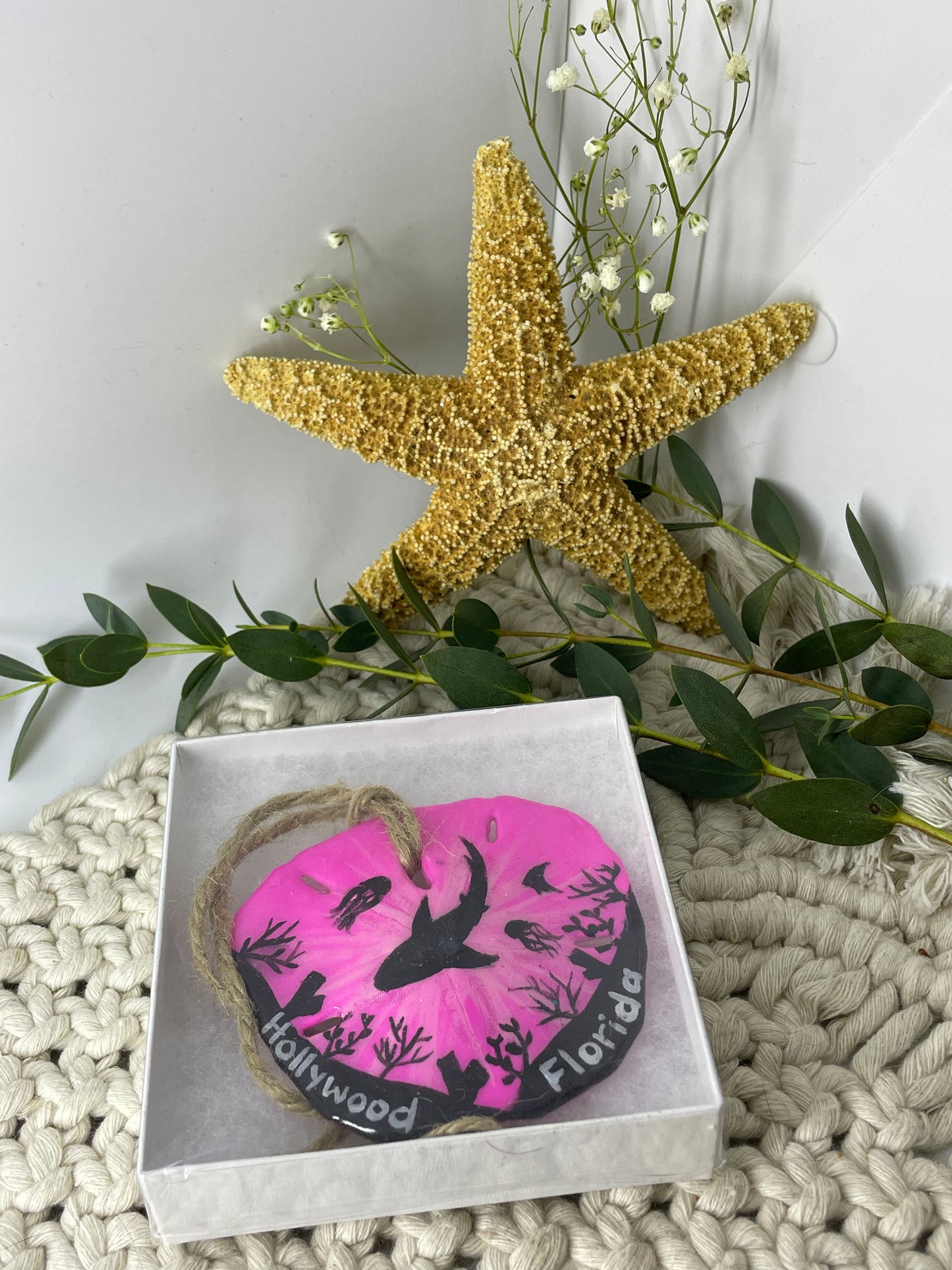 Pink Shark Eclipse | Hollywood Florida | Painted Sand dollar Ornament