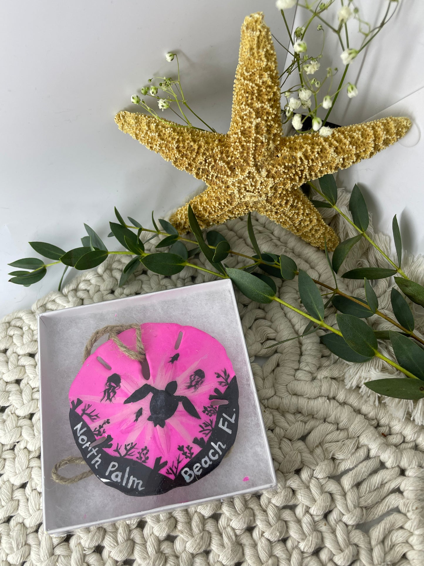 Pink Turtle Eclipse | North Palm Beach Florida | Painted Sand dollar Ornament